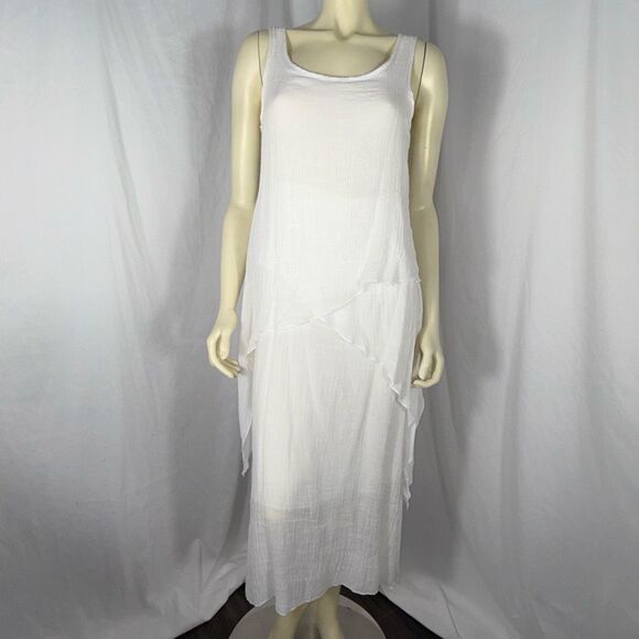 Exist White Crinkle Gauze Maxi Dress | Romantic Boho Layered Asymmetrical Beach - Picture 12 of 16